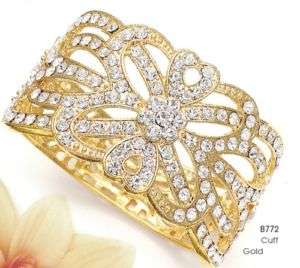 NWT NEW Mariell Crystal Gold Wedding Prom Cuff Bracelet  