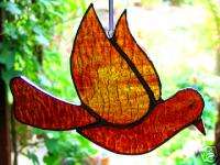stained glass WORLD PEACE DOVE suncatcher AMBER RED  