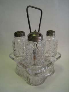 Antique EAPG Mold Blown Glass Condiment Set & Stand  