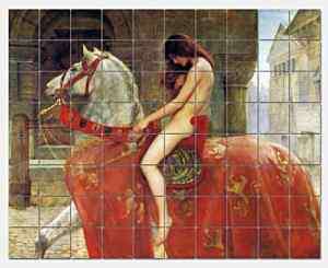 COLLIER/LADY GODIVA ON HORSE Glass Tile Mural 60x48  
