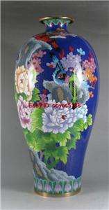 Chinese flower design Beautiful blue cloisonne vase 15  