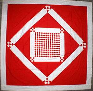 Checker board Red & White Diamond in Square QUILT TOP  