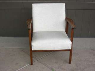 Vintage Danish Modern Walnut Chair Off White Vinyl Upholstery Mid 
