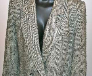   Black White Herringbone Wool Coat Jacket Clothing 14 Long  