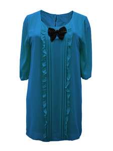 LADIES PLUS SIZE BLUE BOW DETAIL TUNIC DRESS #255  