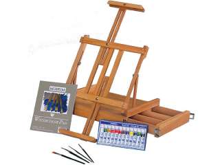 Watercolor Table Top Art Artist Easel Paint Set Kit  Brushes 