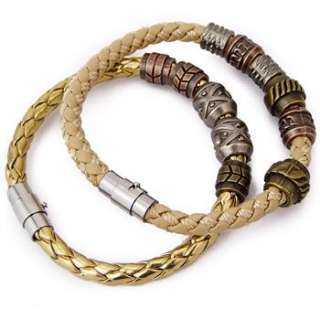 Fashion Unisex mens leather Knit Bracelet ancients magnet golden 