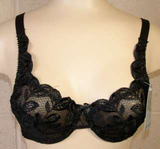 FLORAL EMBROIDERY LACE UNDERWIRE NO PADDING BRA  BLACK  