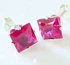 PRINCESS SQUARE RUBY 925 SOLID STERLING SILVER STUD EARRINGS USA SHIP 