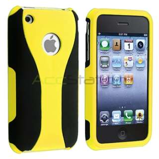 Yellow/Black 3 PIECE RUBBER HARD CASE COVER FOR APPLE IPHONE 3G 3GS 3 