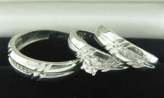 HIS & HERS THREE PIECE ENGAGEMENT/WEDDING RING SET 14K GOLD 0.22 CTS 