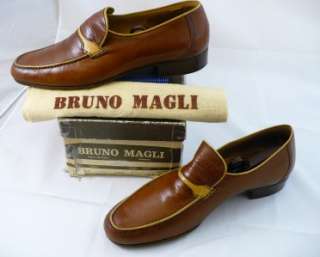 Bruno Magli Mens MONDOLFO Dress Loafers 2 Tone Kid Camel Woven Label 