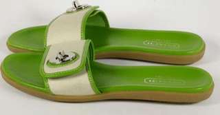   Gabriella Green Apple Gray Strap Silver Buckle Flat Sandals Size 7M