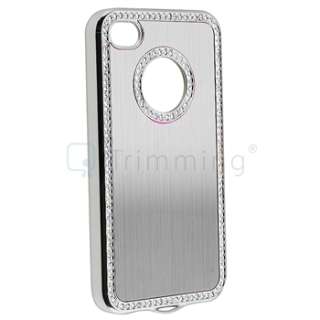 Silver Luxury Bling Diamond Aluminium Hard Case Cover+Protector for 