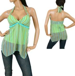 Ladies Green with Blue/Gold Summer Halter Top  