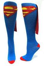 Superman Logo Blue Knee High Derby Socks with Cape, NEW UNUSED