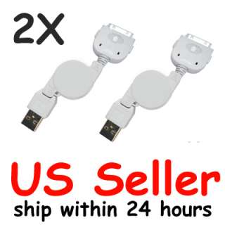 2X iPhone iPod Touch USB sync Data Retractable Cable Wh  