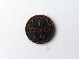 1865 Bavaria 1 Pfennig Coin  