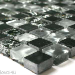 Glasmosaik Naturstein Marmor Fliesen schwarz poliert crush glas Effekt 