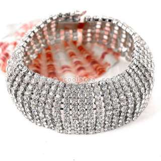 1x Clear Crystal Rhinestone Bracelet Bangle 6L Cuff Wristband Fashion 