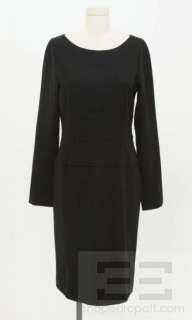 Theory Black Wool Twill Long Sleeve Shift Dress Size 10 NEW  