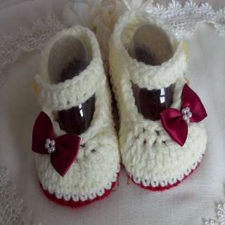 Baby Girls Crochet/Knitted Mary Jane Shoes/Booties Handmade Baby Gift 