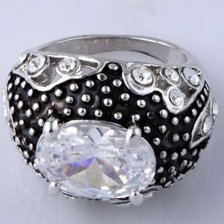   faceted white oval crystal black glaze finger ring SZ6 7 8 9  