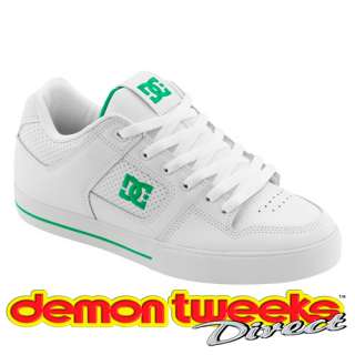 DC Shoes Pure Shoe In White / Emerald Green Trainers Size US 8 UK 7 