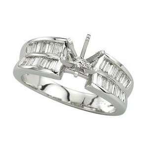 14k White Gold Tapered Baguette Cut Diamond Semi Mount Engagement Ring