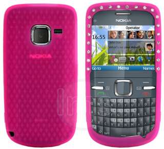 Pink Silicone Diamond Case Cover For Nokia C3 + Film  