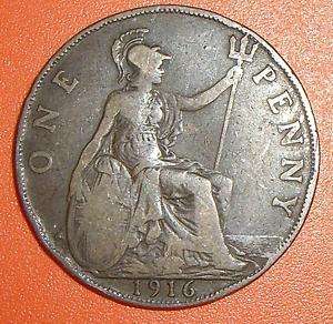   1 One Penny 1916 Georges George V Royaume Uni UK GB