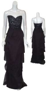 BADGLEY MISCHKA Starry Black Sequin Eve Dress Gown NEW 8  