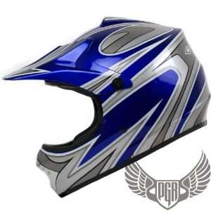   Youth MX Motocross ATV Dirt Bike DOT Helmet (Youth Small, Blue Silver