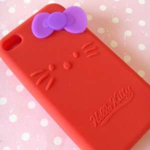  Iphone 4 Red with Purple Bow Embossed Thick Silicone Full Soft Case 