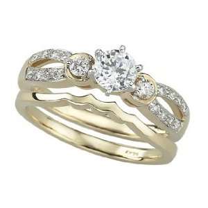   14K Yellow Gold 0.25cttw Round Diamond Bridal Set Ring Jewelry