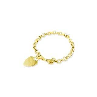 Ladies 14k Yellow Gold Solid Heart Love Charm Bracelet