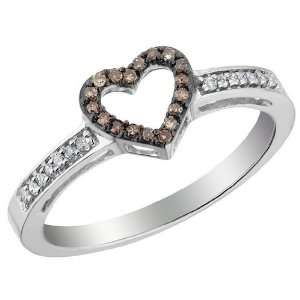 Champagne and White Diamond Heart Promise Ring 1/7 Carat (ctw) in 10K 