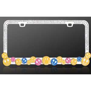   Multi colored Happy Smiley Face w/ Dazzling Clear Crystals Automotive