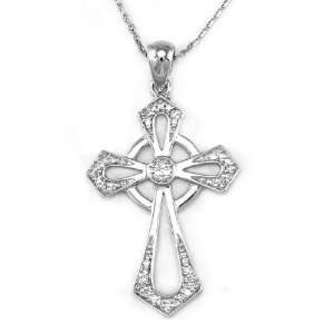  White Gold Celtic Cross Diamond Pendant w/ 16 inches necklace Jewelry