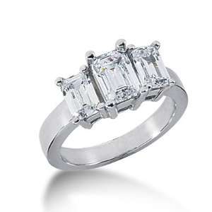  2 Ct Diamond Engagement Ring Emerald Prong Three Stone 14k 