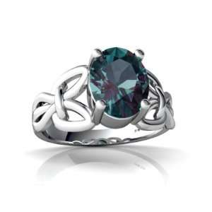   White Gold Oval Created Alexandrite Celtic Knot Ring Size 9 Jewelry
