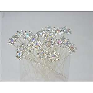  Pack of 20 Clear Rhinestone Crystal Flower Hair Pins Ideal 