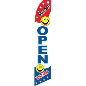  Open Welcome Smiley Face Swooper Feather Flag Office 