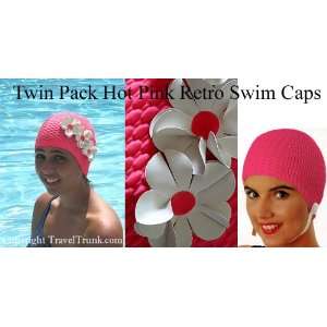  Twin Pack Swim Caps   Hot Pink Chin Strap and Floral 