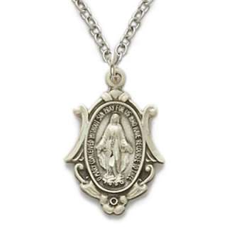St. 925 Silver Miraculous Medal Virgin Mary Necklace w.  