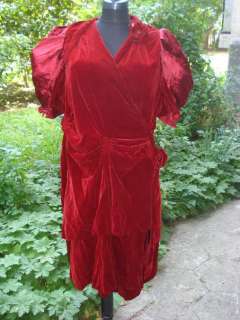 1940’s WW2 FASHION VINTAGE RED VELVET NIGHT GOWN DRESS  