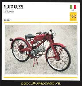 1949 MOTO GUZZI 65 GUZZINO MOTORCYCLE Picture SPEC CARD  