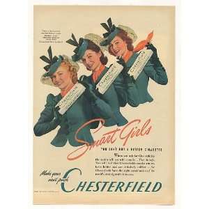  1940 Fashion Models Chesterfield Cigarette Girls Print Ad 