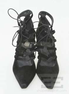 Stuart Weitzman Black Suede Lace Up Pointed Toe Heels Size 10B  
