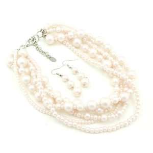  Pink Pearl Multi strand Fashion Necklace 